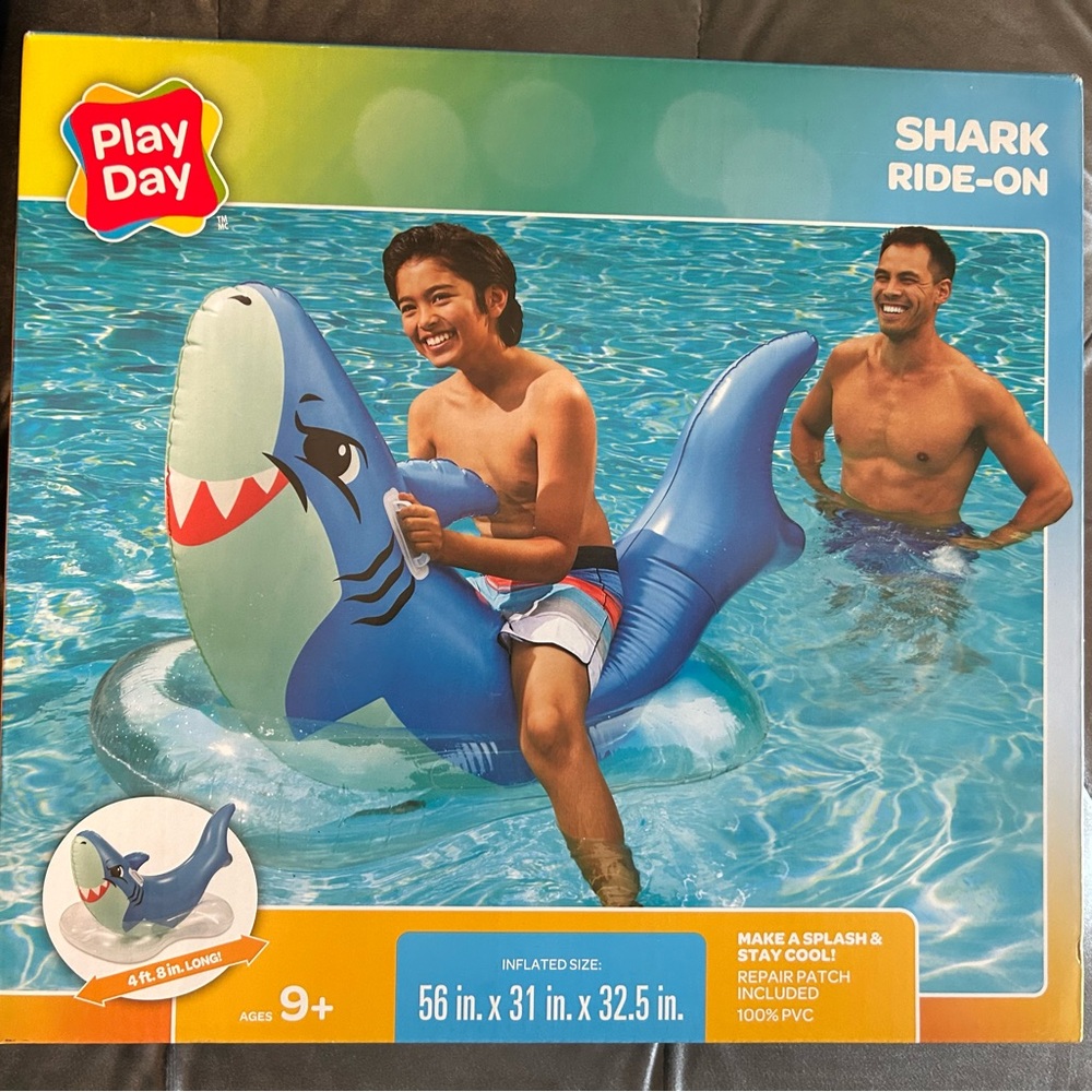 NEW. HUGE Shark Pool Ride On Toy
